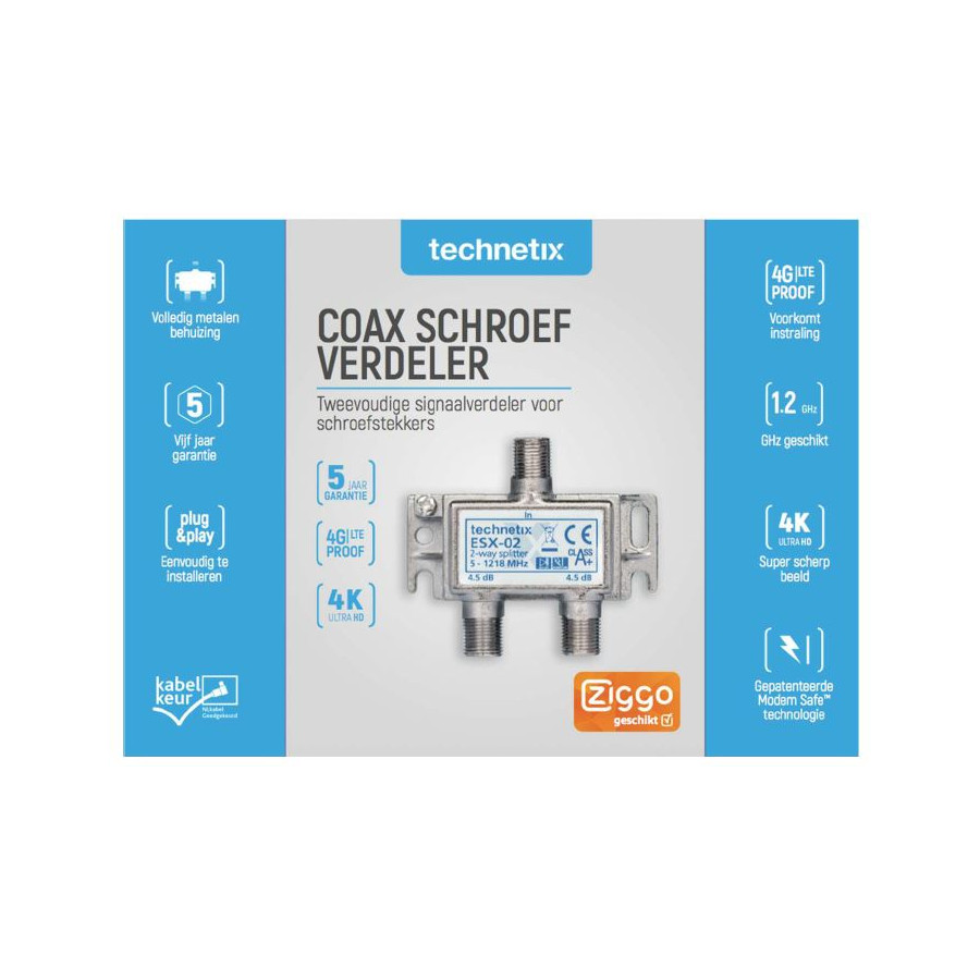 Technetix ESX-02-S SHOP 2-voudig F-Splitter Ziggo Geschikt