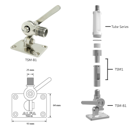 Alfa Network Set TSM / UC1 + B1 Stainless Steel Marine Mount + Cable Adapt.