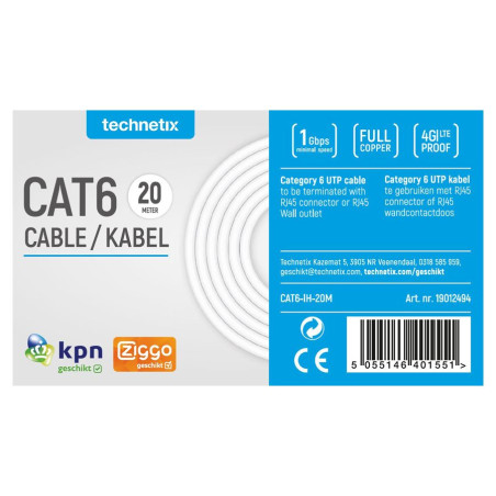 Technetix CAT6-IH-20M CAT6 UTP Installatiekabel 20 mtr. Eca