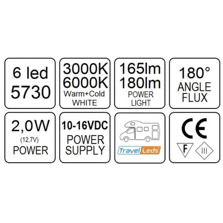 TravelLeds Inb Spot CH 80mm 6 + 6 LEDs 3K + 6K Screw