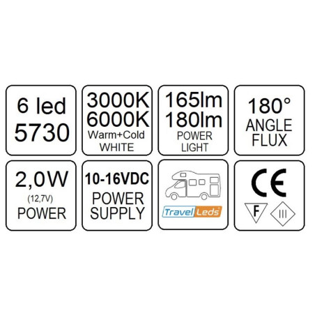 TravelLeds Inb Spot CH 80mm 6 + 6 LEDs 3K + 6K clamp