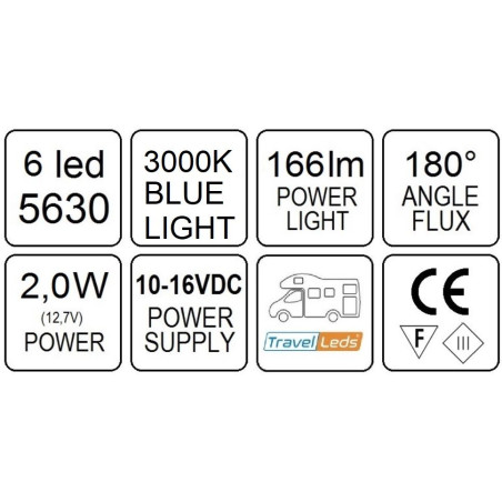 TravelLeds Inb Spot CH 80mm 6LEDS 3K + Blue Touch Switch Clamp