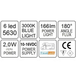 TravelLeds Inb Spot CH 80mm 6LEDS 3K + Blue Touch Switch Clamp