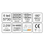 TravelLeds inb spot zwart 80mm 6+6 Leds 3K+6K klem