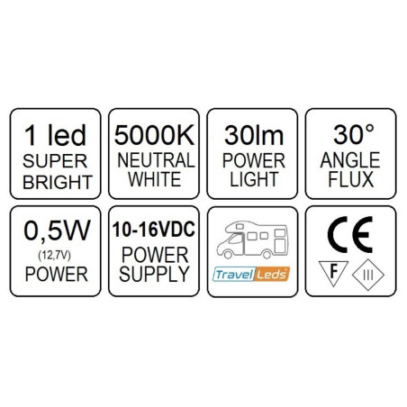 TravelLeds opb spot Ch flex led 5K 260mm opaal switch