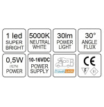 TravelLeds opb spot Ch flex led 5K 260mm opaal switch