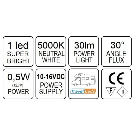 TravelLeds opb spot Ch flex led 5K 260mm opaal switch/usb