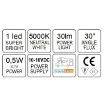 TravelLeds opb spot Zw flex led 5K 260mm opaal switch/usb