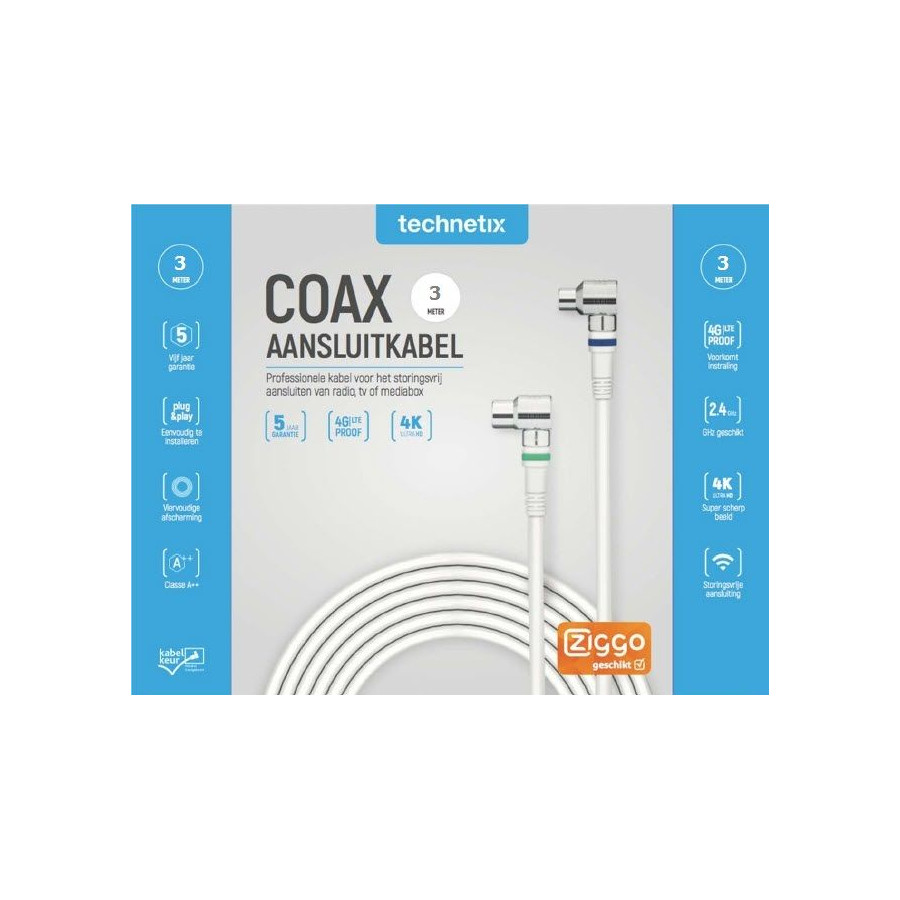 Technetix Rla ++ 21-3-S Shop CATV IEC coaxial cable 3MTR. Ziggo
