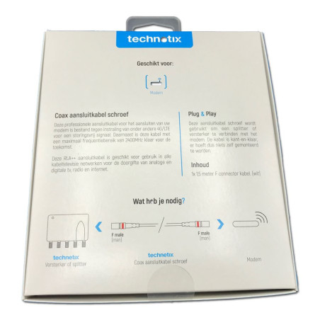 Technetix RLA ++ 30-1.5-S Shop Modem F-Con Coax cable 1.5mtr. Z