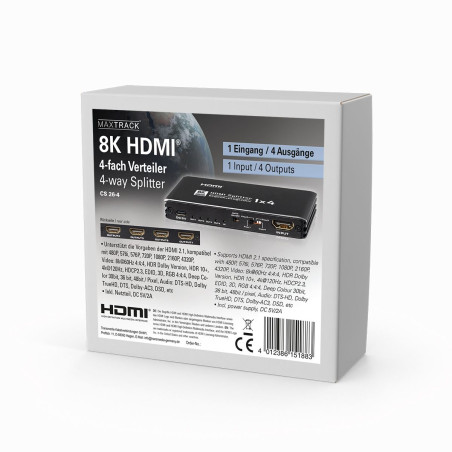 8K HDMI Splitter 1 in 4 uit